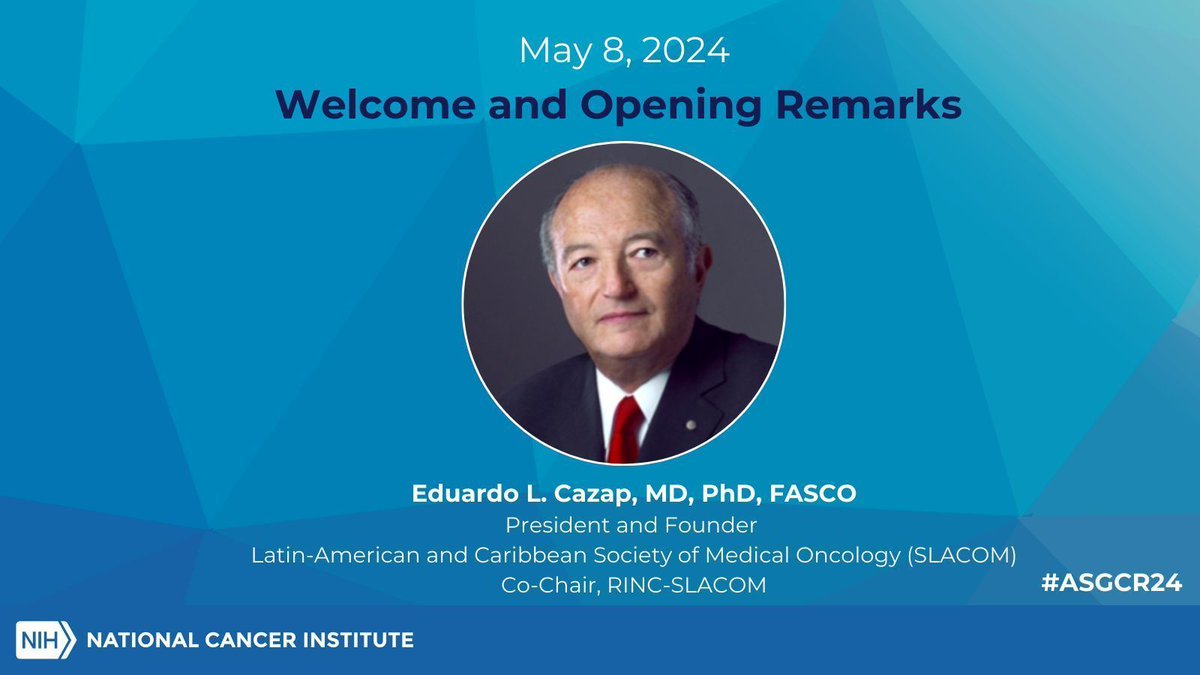 Tune in @ 9am ET to hear Dr. Eduardo Cazap kick off Day 3 of #ASGCR24 as we gear up for another day of fascinating sessions! @OrgSlacom bit.ly/ASGCR2024