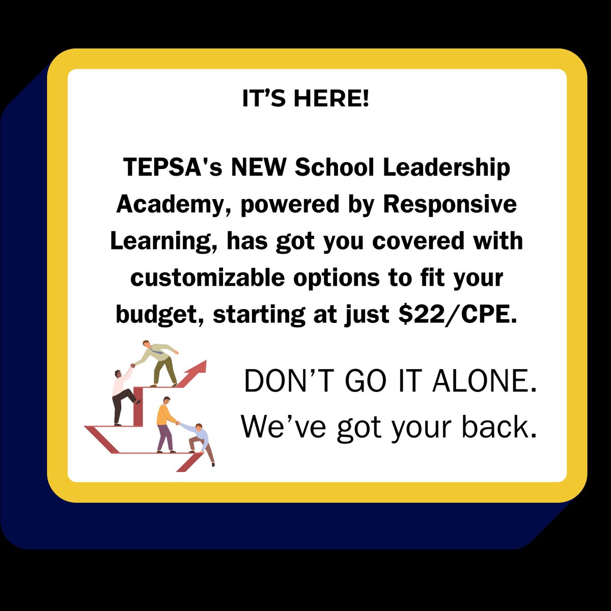 Something BIG is coming!! Check out our TEPSA School Leadership Academy (powered by @morethanjustpd )! Learn more: bit.ly/3x354wO #WeLeadTX #TXed