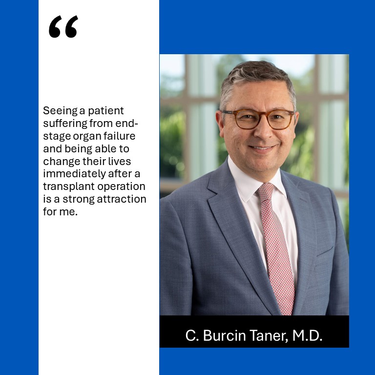 Meet C. Burcin Taner, M.D., the chair of the Transplant Center @MayoClinicFL, where he directs all solid-organ transplant activities. Want to hear more from Dr Burcin Taner? Click the link to his bio video. #TransplantSurgery #LiverTransplant mayocl.in/3yaKw63