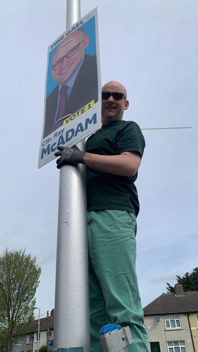 Excuse the green trousers but up getting the last of my posters up this afternoon across #NorthInnerCity. Thanks to everyone we’ve met offering myself and the team great encouragement. It is appreciated! #McAdam1 #LE24