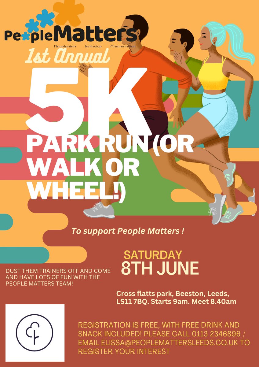 Its not too late to sign up to People Matters @parkrun held at #crossflattspark, we'd love you to join us, but if you cant and want to help, you could donate on our Go fund me page gofund.me/9ce493c6 #inleedspeoplematter  #leedscharity #fundraising #GetYourTrainersOn 😇🏅🙌