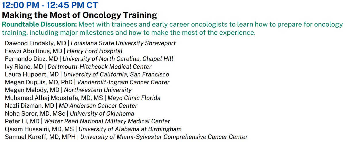 Delighted to participate with @ASCOTECAG in the #ASCO2024 Trainee + Early Career Lounge regarding Making the Most of Oncology Training alongside so many friends and colleagues! @FawziAbuRous @FernandoDiazMD1 @IvyLorena_Md @MissMeganEl @NazliDizman @HemOncFellows @HemOncMiami