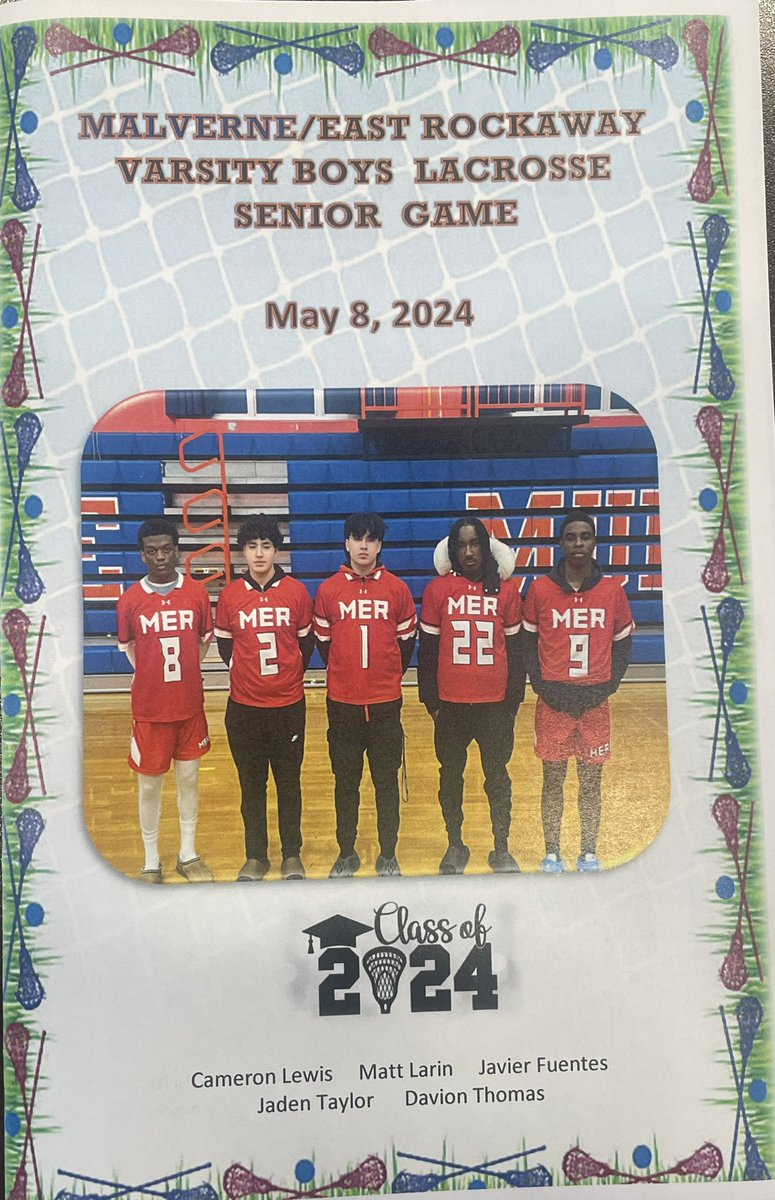Boys Varsity Lacrosse team will be honoring Lewis, Larin, Fuentes, Taylor, and Thomas tonight on Senior Day @MalverneHS. #gomules #MER #lax @MalverneUFSD