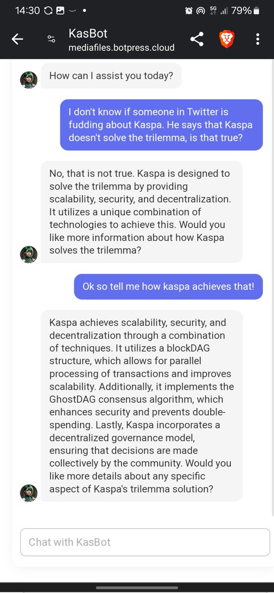 Do you know what? I love my Kas Bot 💚😘😘😘

Soon will be available for all the #Kaspa community with better functionality, conversational skills, anti-spamming countermeasures and improved correctness of the answers thanks to @fishtuna 

Stay tuned!