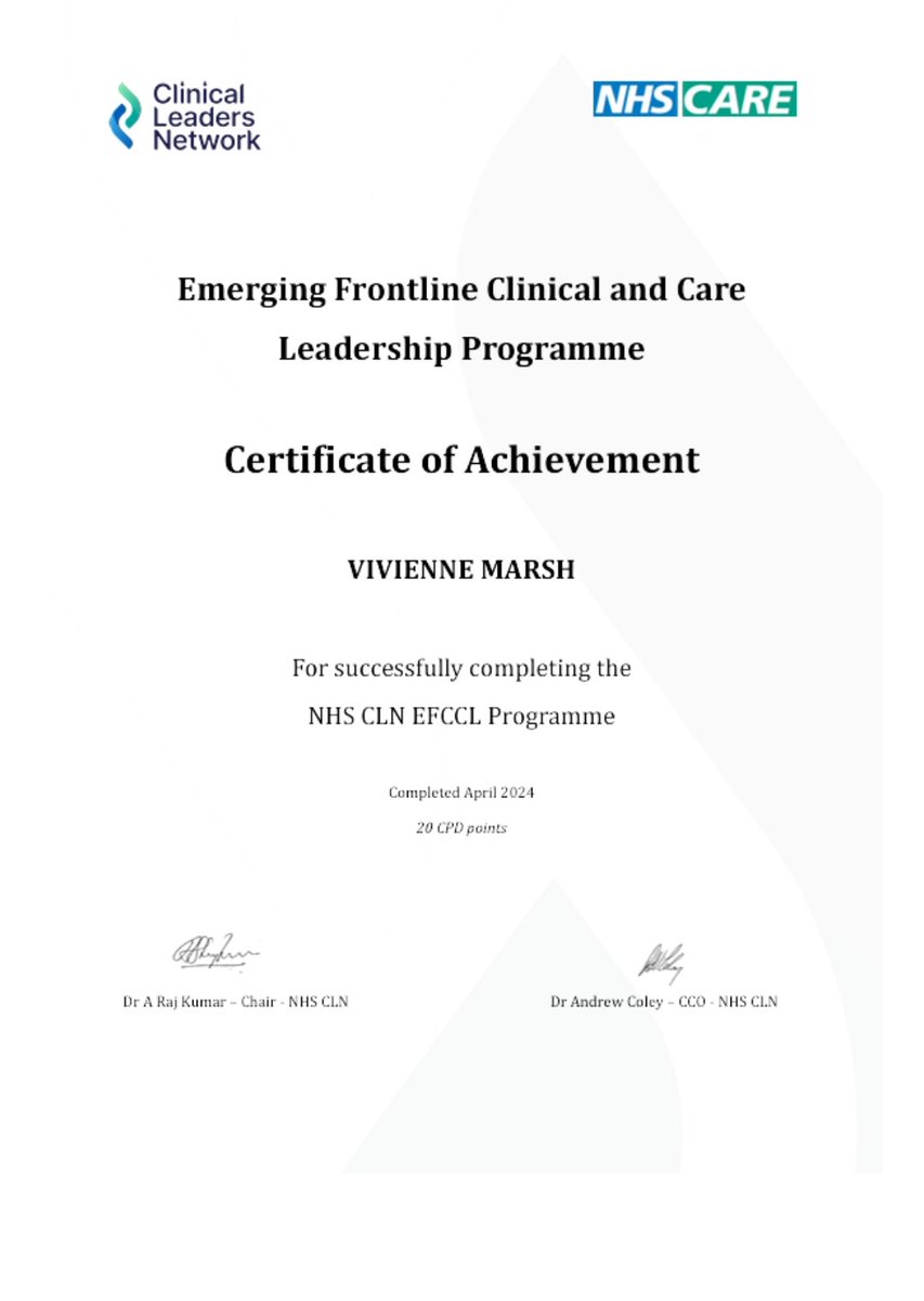 Delighted 2 receive this certificate 2day #NHS #Leadership Excellent programme @CLN_NHS new skills will support my leadership & advocacy role in children's respiratory health #healthinequalities #CYP #Asthma @NHSinBlkCountry @ConnieJ26969387 @asthmalunguk @ARNS_UK @rotherhamresp