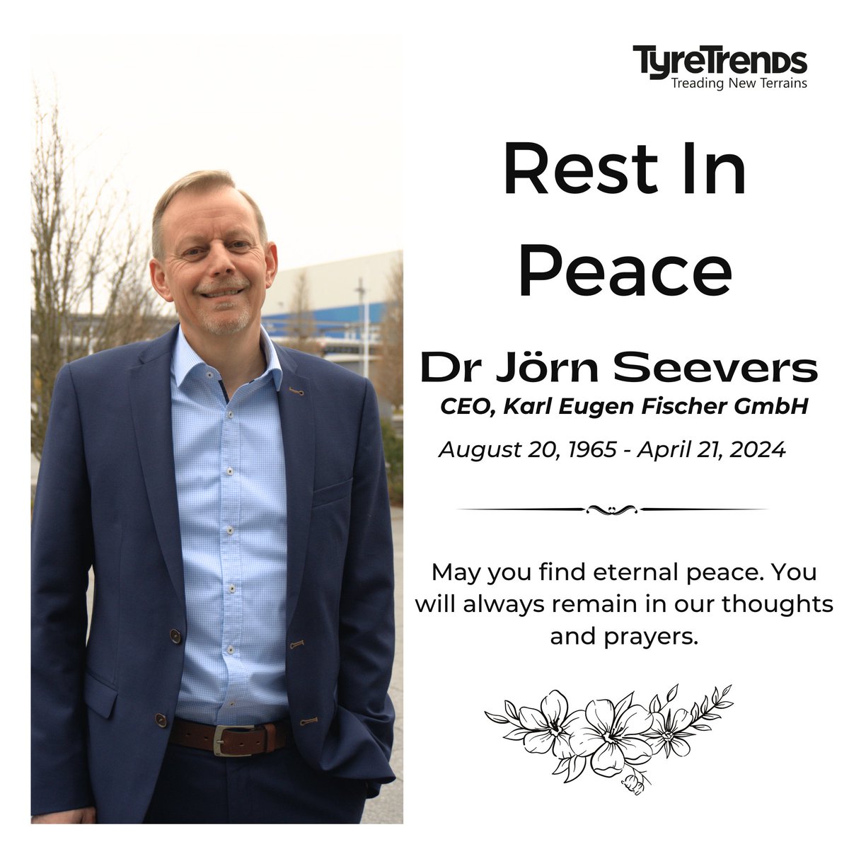 It is with profound sadness that we announce the passing of Dr. Joern Seevers, CEO of Karl Eugen Fischer GmbH. His presence brought light to our professional community, and his absence will be deeply felt. 

#restinpeace #industryleader