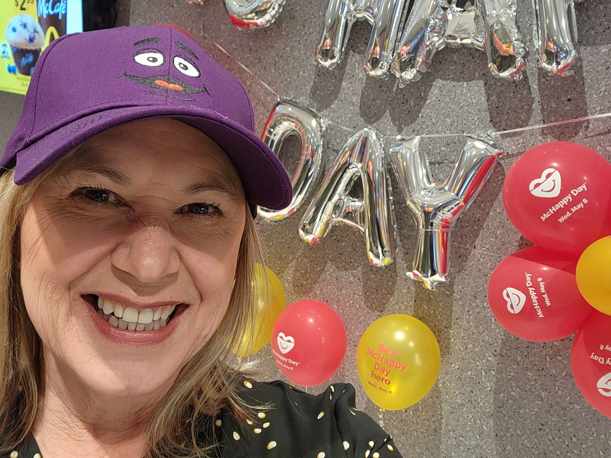 New merch! 'Grimace' hats for sale to benefit Mchappy Day! Cone say hi at the Falconrudge McD's until 9am!