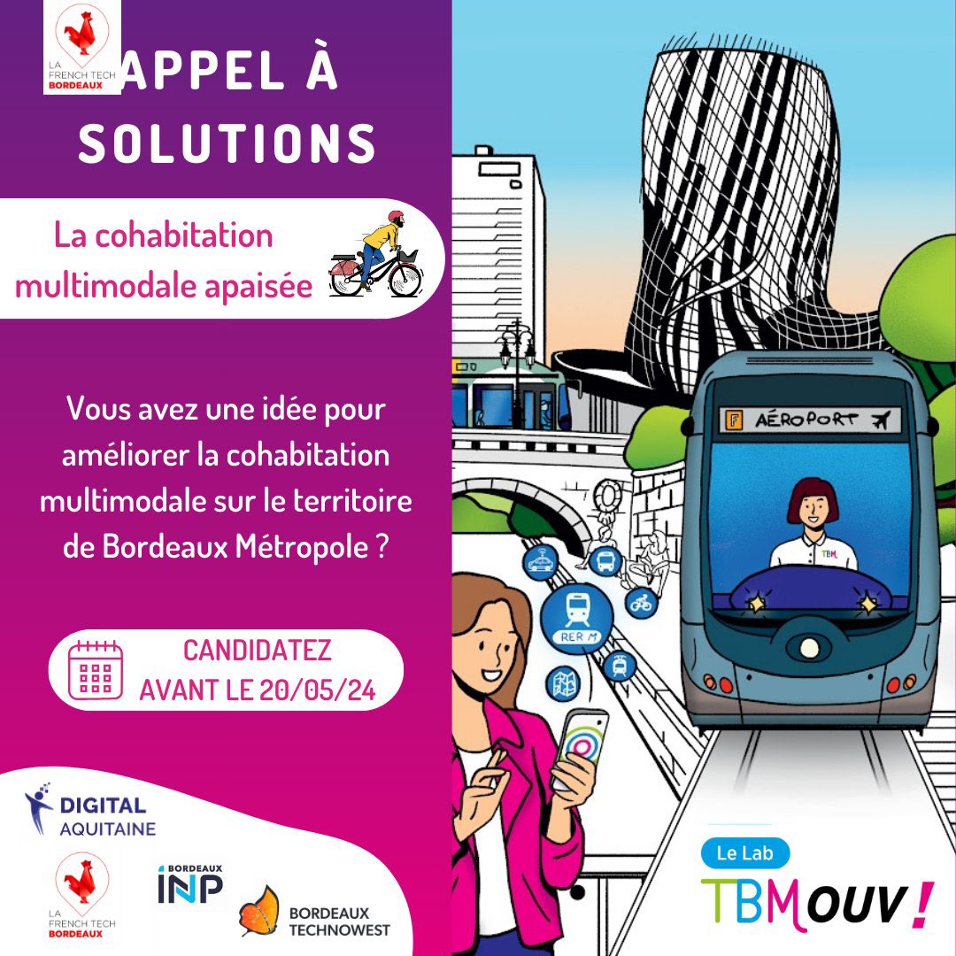 📢 Contribuez à améliorer la mobilité avec l'appel à solutions de @KeolisBxMetro et @BxMetro via leur Lab TBMouv! ☝️ L'objectif 👉 encourager l’innovation au service de solutions concrètes sur le réseau @info_tbm 🚇 📆 20 mai Infos 👉 lc.cx/oW9zmwwO5_U