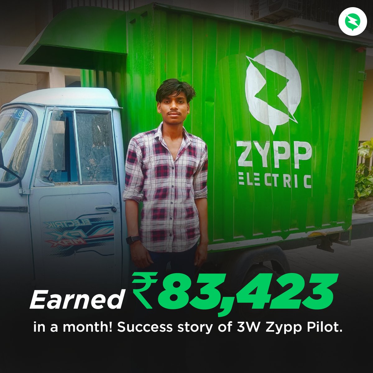 Who said, delivery partners can’t earn respected income? Hanumantharya, an Electric 3-wheeler Zypp Pilot from Bengaluru earned ₹83,423 last month and expressed his happiness and secret sauce of earning this income. #zypppilot #zyppelectric #3wloader #pollution #riderearning