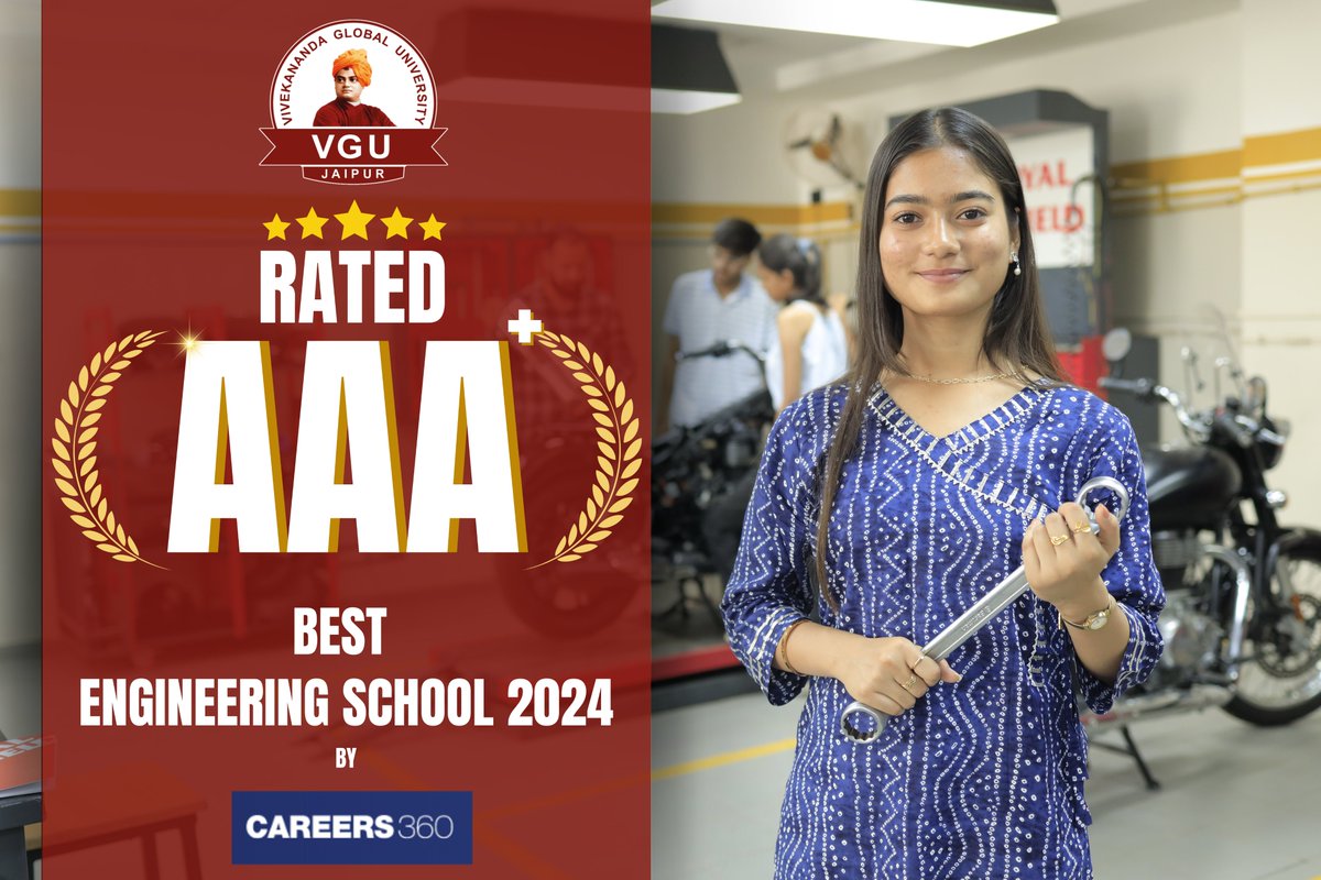 Big Congratulations to the VGU Family! 🌟 Another feather in our cap: Vivekananda Global University (VGU) has clinched the AAA+ rating from Career 360, solidifying our position as the top engineering school of 2024! 🚀 Let's continue soaring high with pride and passion!