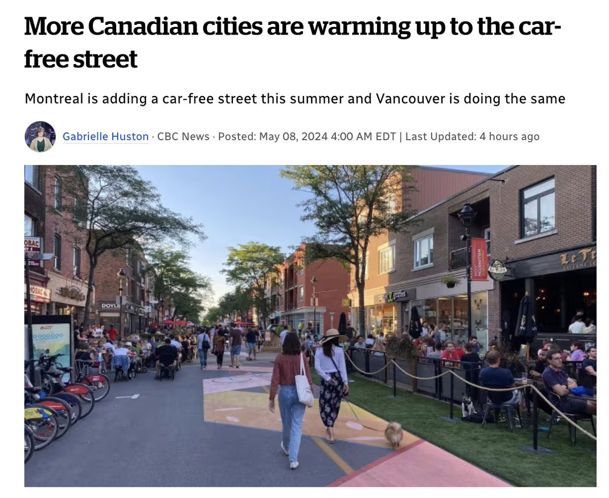 As I told Canada's @CBCNews: ''We are so used to subsidizing cars, treating streets as car parking, we don't even recognize what we've lost in doing so,' [Zipper] said. He suggested using spaces once occupied by cars for bike lanes, gardens or cafés.' cbc.ca/news/science/c…