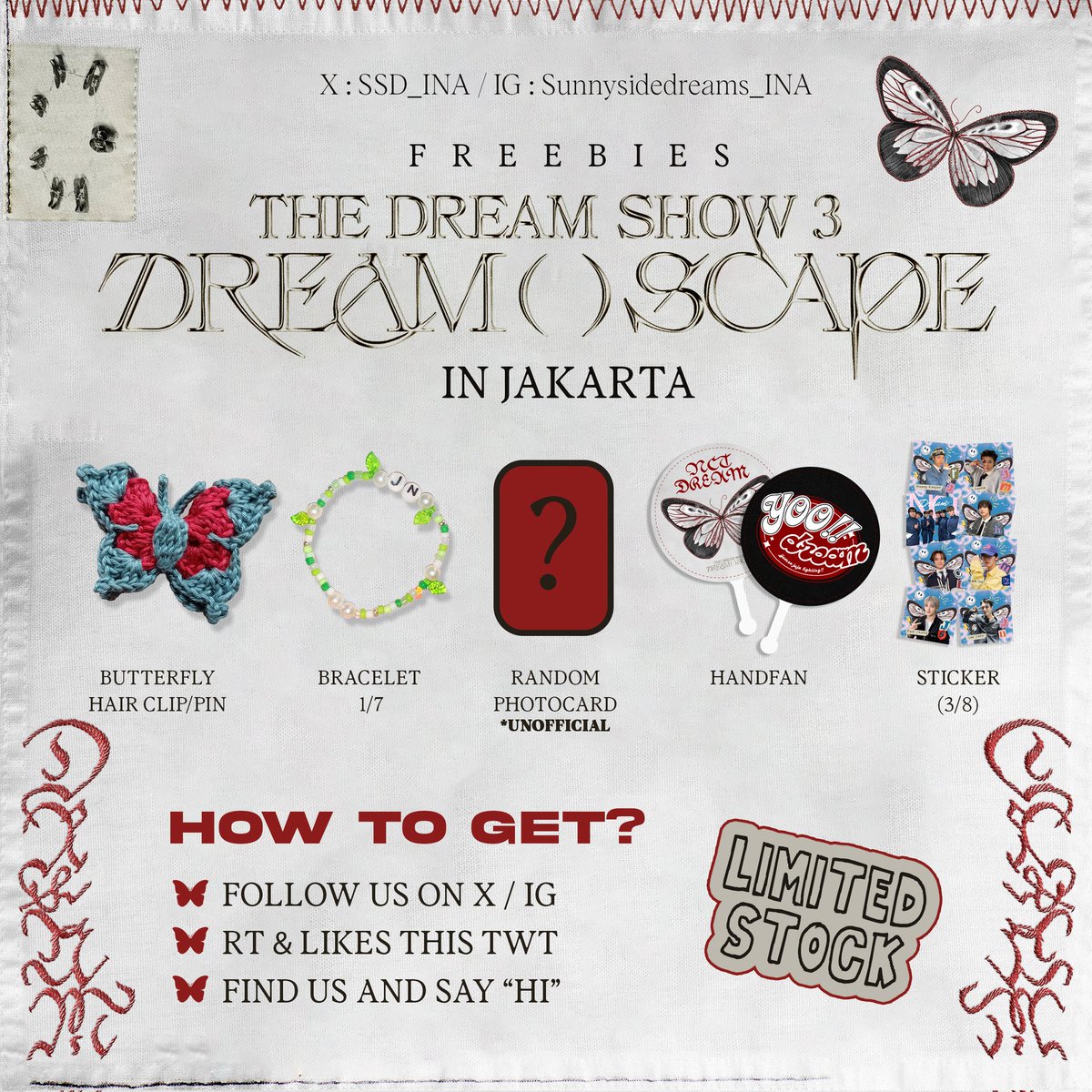 ⋆⭒˚. THE DREAM SHOW 3 IN JAKARTA FREEBIES by @SSD_INA  ೀ⋆｡˚

📍GBK , stadium 
🗓 18 May 2024
🕐 to be announced 
💌 limited qty

retweet / like are appreciatedᰔᩚ

See u there (˵ •̀ ᴗ - ˵ ) ✧