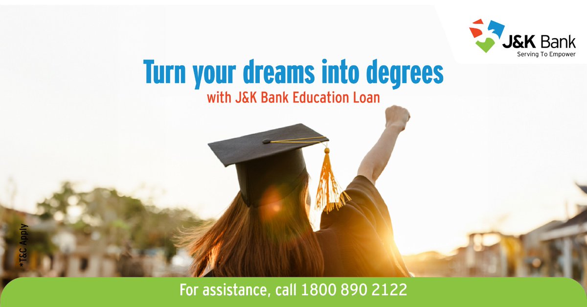 Invest in your future with J&K Bank Education Loan. Transform your dreams into qualifications and make your mark on the world.
Apply now: bit.ly/EducationLoan_

#JKBank #EducationLoan #Studentloan #Loan #Finance #FinancialFreedom