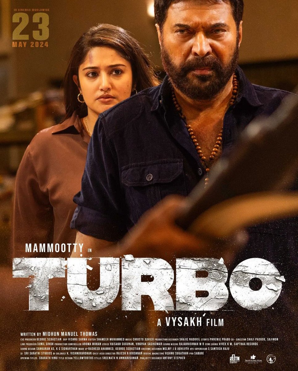 #Turbo New Poster ft. @mammukka & Anjana Jayaprakash..🔥👌🏻 May 23rd Release In Cinemas Worldwide..🤞🏻 #Mammootty @MKampanyOffl @TurboTheFilm #TurboFromMay23