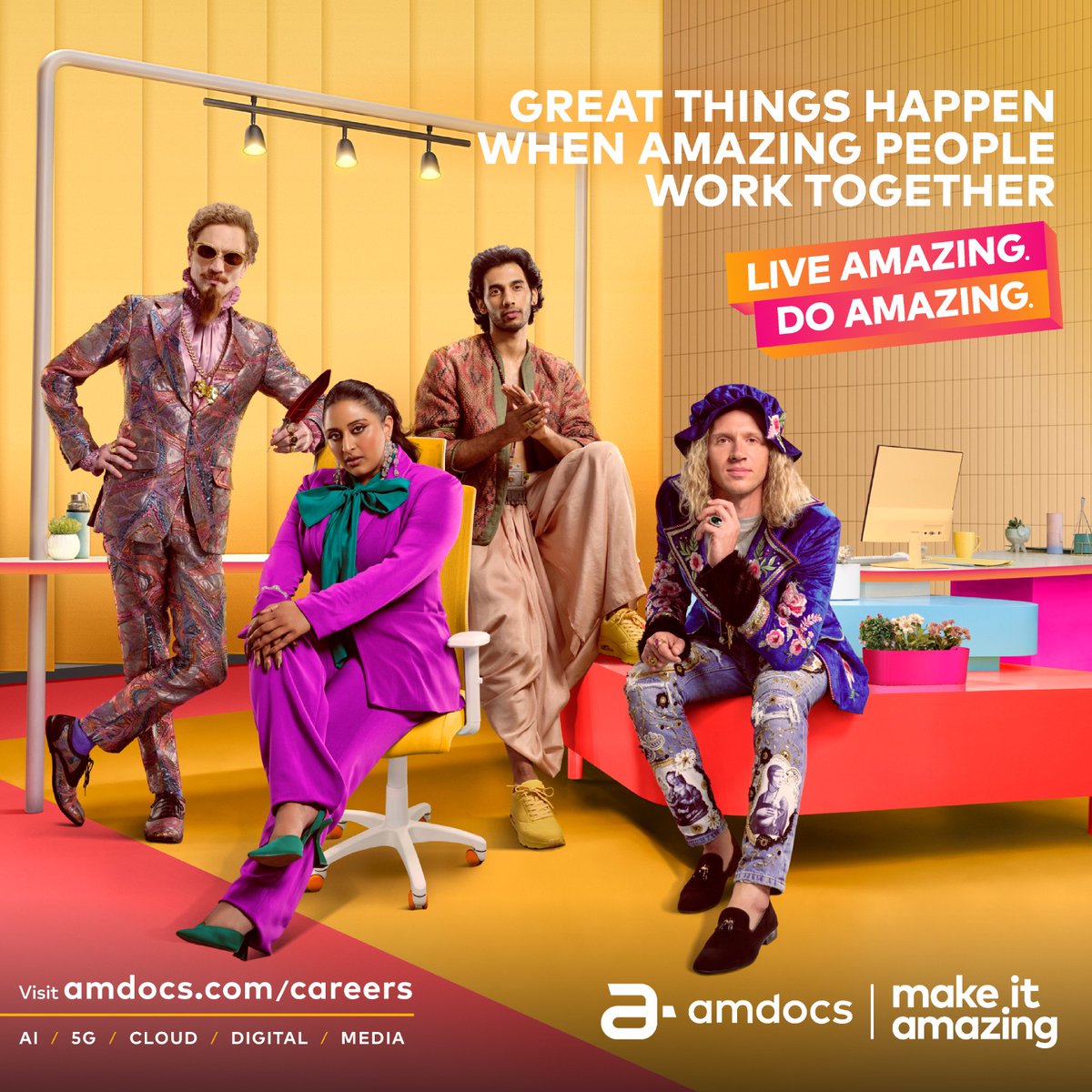 The spirit of #LiveAmazingDoAmazing is not just about a place, it's about people.

At Amdocs, our people are at the forefront of everything we do. We thrive together as a community and make waves together in the industry as a team.

#MakeItAmazing