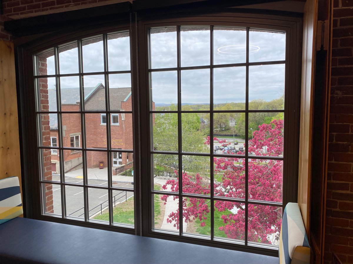 We wish all our students the best for #finalsweek! If you need a peaceful place to study, research help, or help with citations, the library is here for you. Even on a rainy day, the view from the Bennett Reading Room is pretty great.  #academiclibrary #librarylove