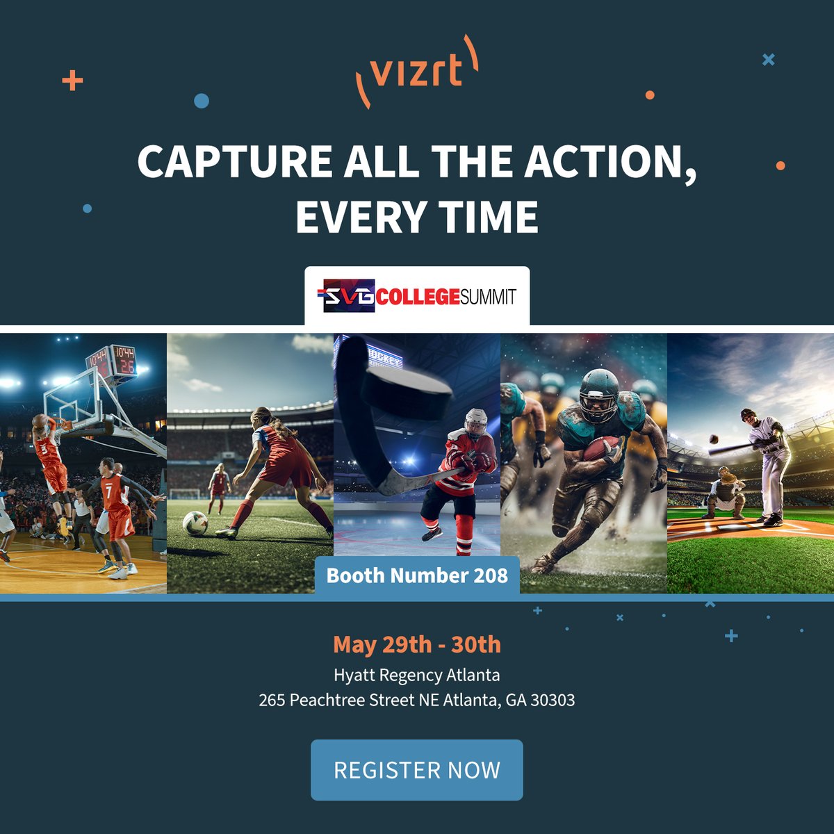 Join us at @SVGCollege Summit on May 29-30th!

Learn how our solutions can: 

⚡ Electrify the viewing experience 
🌎 Produce from anywhere, anytime  
📈 Impress your sponsors 
📣 Engage and entertain fans

Book a meeting: ow.ly/jefo50RzeW4

#SVGCollegeSummit