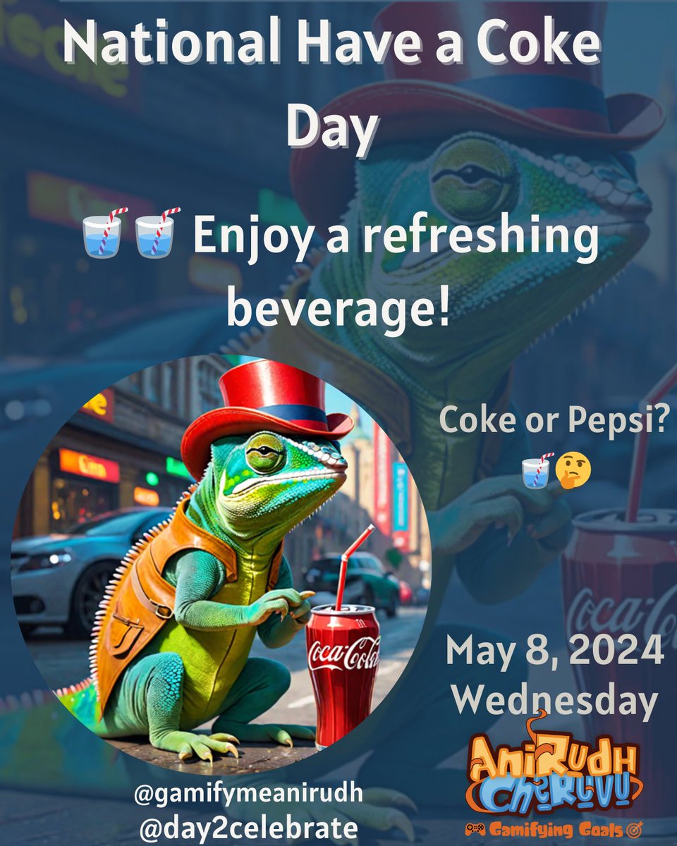 🥤🎉 Fizz, pop, refresh! Let's raise our glasses and celebrate National Have a Coke Day! Whether you're en

#NationalHaveACokeDay #CocaCola #ShareACoke #RefreshingMoments #SipAndSmile #FizzPopRefresh #SodaPop #ColaLove #ThirstQuencher #IconicTaste #CokeZero #DietCoke