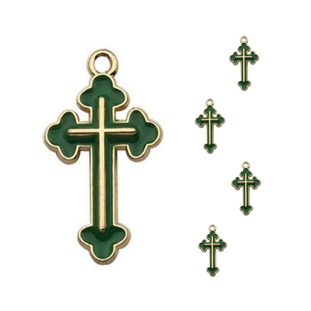 Green Gold Cross Jewelry Bracelet Necklace Charms tuppu.net/9105229 #candleoils #glitter #explorepage #aromatheraphy #candlemaker #handmadecandles #dtftransfers #Warehouse1711 #EpoxyCharms