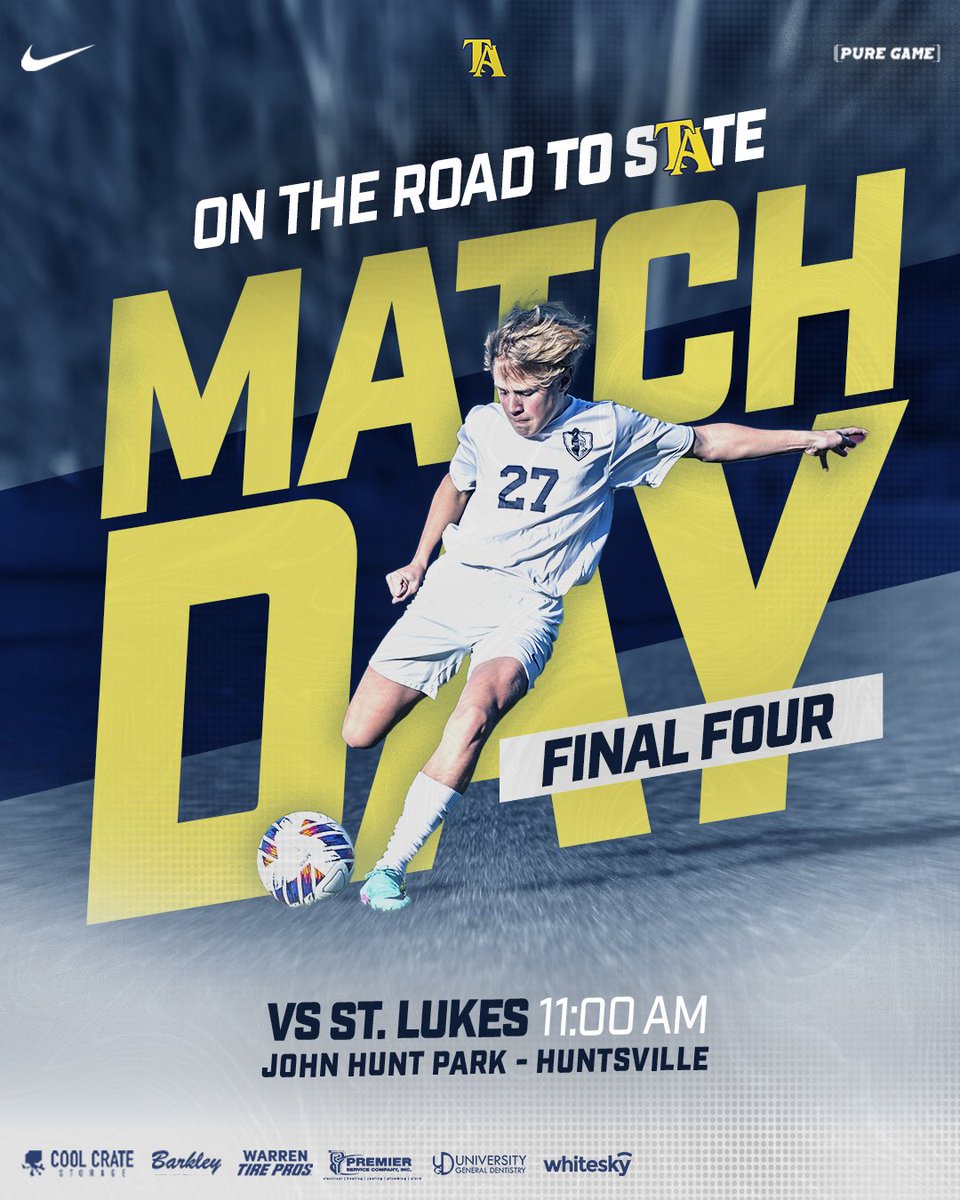 ⚽️ 𝗠𝗔𝗧𝗖𝗛 𝗗𝗔𝗬 𝗔𝗧 𝗧𝗔 ⚽️ Knights will take on St. Luke’s in the Final Four this morning in Huntsville. Kickoff is at 11am. Wish them luck! #GoKnights #TuscaloosaAcademy