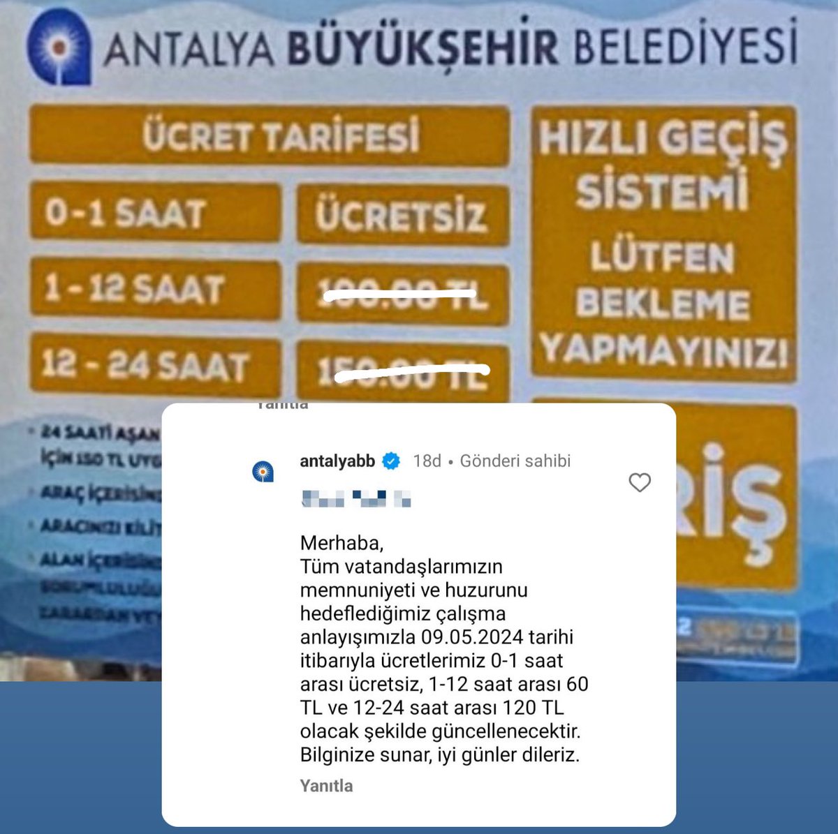 Antalya Büyükşehir Belediyesi yaptığı zammı geri çekti! 30₺’den 100₺’ye yükselen fiyat 60₺ olarak revize edildi.