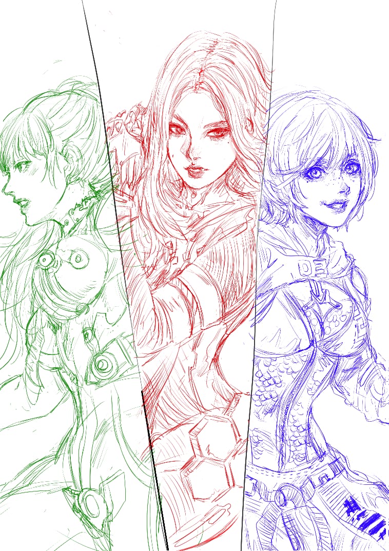 Some sketch of Stellar Blade fanart that I've drawn. It's Eve, Tachy and Lily! I started to love this game so much!!! #stellarblade #stellarbladeps5 #stellarbladeeve #stellarbladetachy #stellarbladelily #sketch #waifus