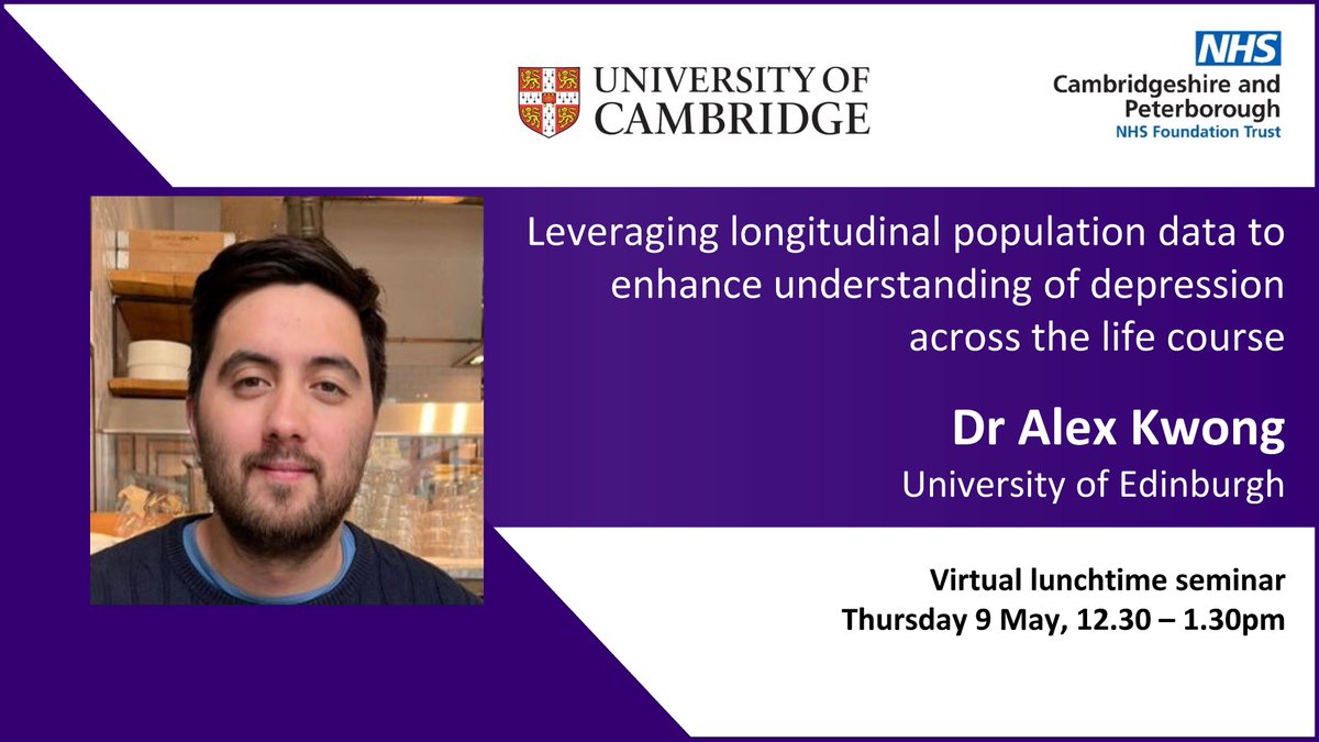 Meet @asfkwong tomorrow @ 12.30pm to learn how data can help to understand why #MentalHealth conditions develop over the life course. 🔎 See how longitudinal and population data from @uk_biobank @CLScohorts can reveal patterns to uncover causes and consequences of mental illness.