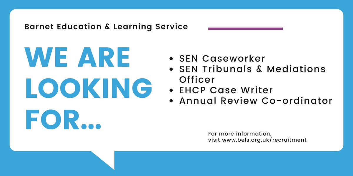 Looking to advance in your career? We are hiring for several roles.  

Join us in supporting outstanding outcomes for children &amp; young people in Barnet: 

bels.org.uk/recruitment