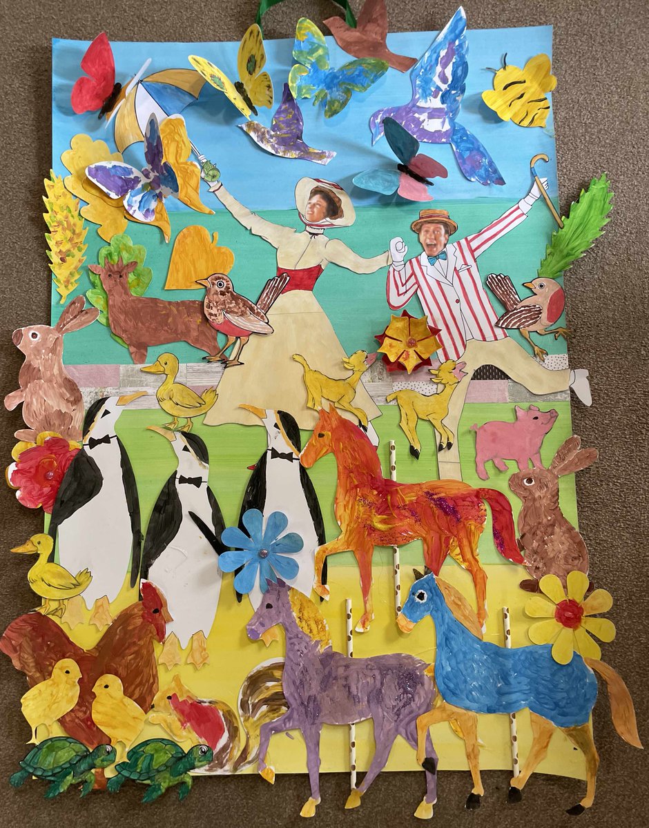 Loving these @creativemojo #MaryPoppins #musicals themed art workshops. This fabulous painting painted by the lovely residents & staff @HC_One #HinckleyPark #CareHome #Hinckley. Incredible detail on the individual characters, while listening & singing along to the musical score🥰