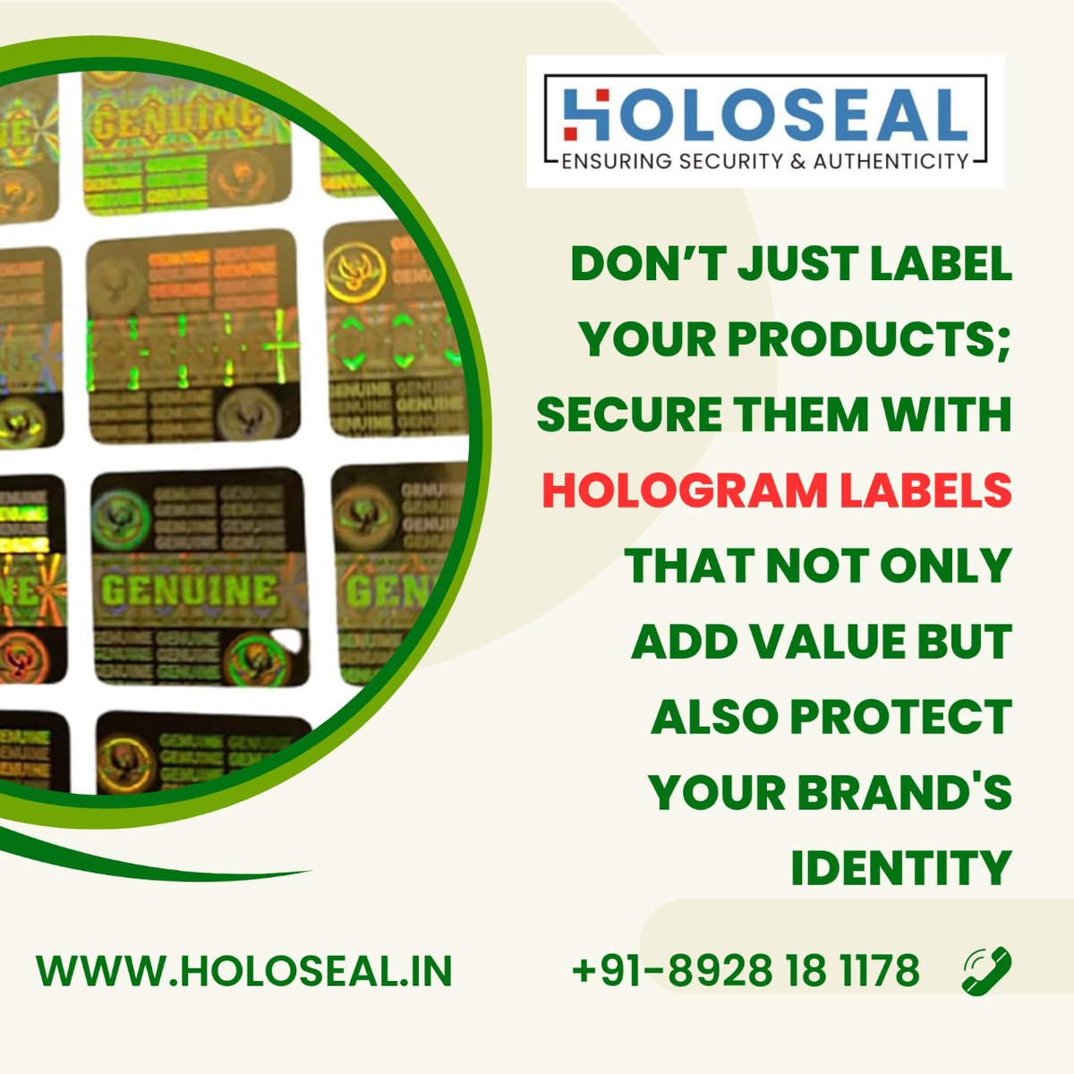 'Don’t just label your products; secure them with hologram labels that not only add value but also protect your brand's identity. #BrandProtection #IdentitySecurity #Holoseal'

i.mtr.cool/zmxgxhtelz