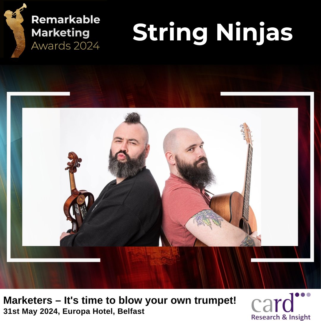 BMMUBelfast's tweet photo. The String Ninja’s will be at the RMA’s to kickstart our evening!

You’ll be sure to recognise some of the tunes they’ll be playing throughout the night!

Don’t miss out, get your tickets now >> https://t.co/G4kUQNDyOe

@StringNinjas #RemarkableMarketingAwards #RMAs #RMA2024 https://t.co/zwPzYJYFZX