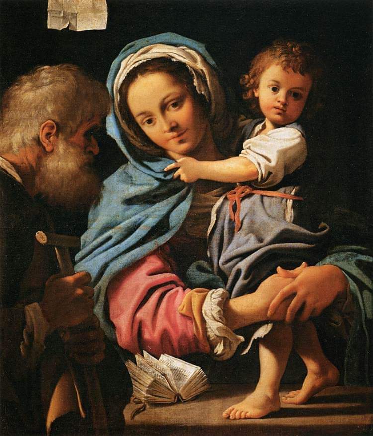 'La Sacra Famiglia', un chef-d'œuvre de Bartolomeo Schedoni réalisé en 1612 et conservé au Louvre Son style artistique est évident dans la peinture avec son utilisation de la lumière et de l'ombre pour créer de la profondeur, du réalisme et à capturer l'émotion & la spiritualité