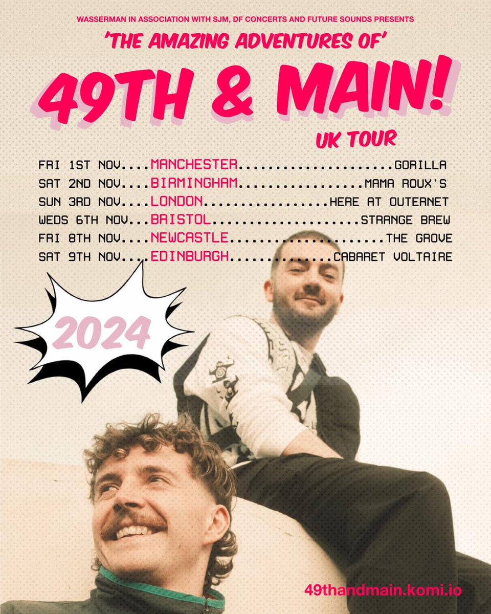 Irish indie-pop duo @49thandmain will be hitting the road later this year for a UK tour! Tickets go on general sale at 10am on Friday - more information here: gigseekr.com/tour/7qo