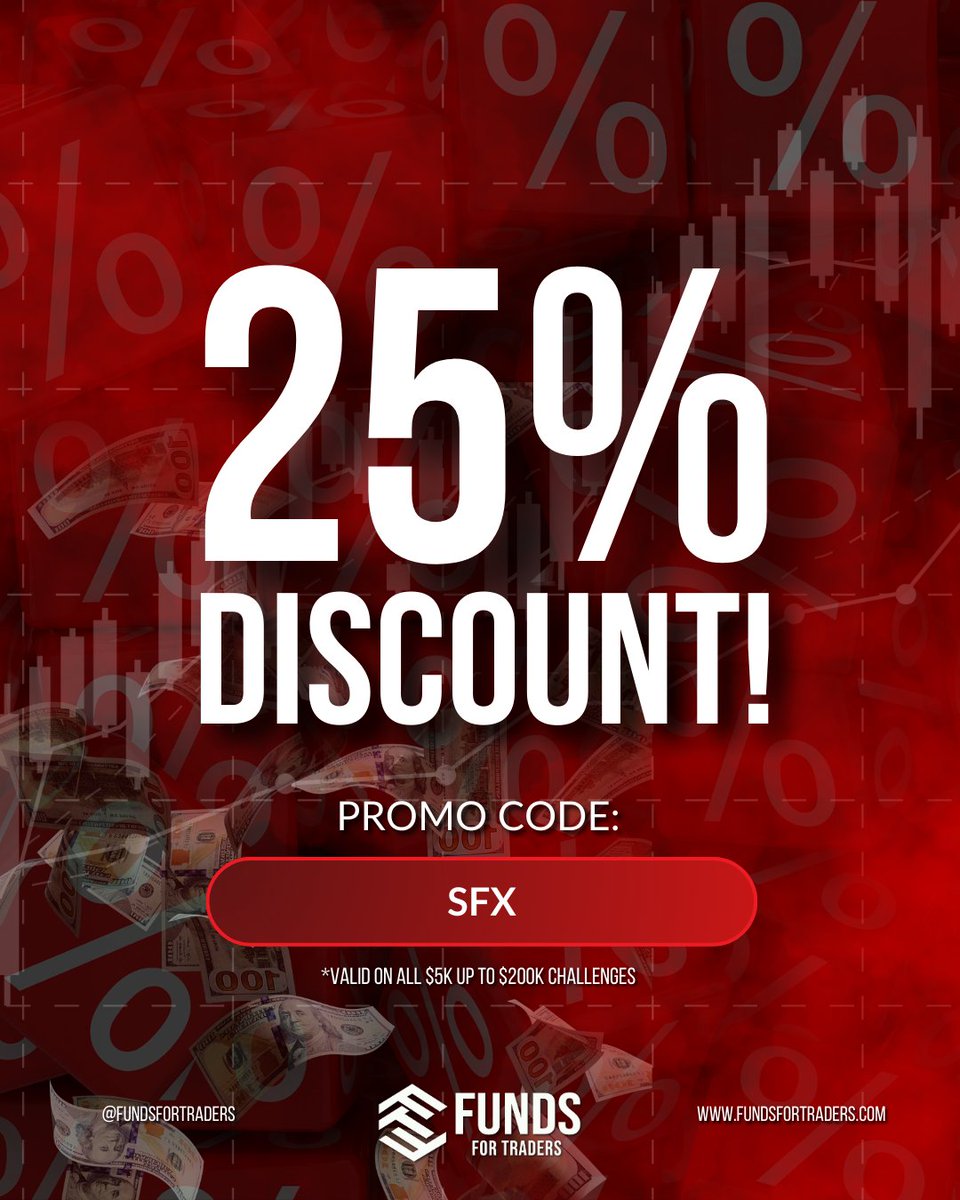 ✅Getting funded with @fundsfortraders now costs less for skilled traders 👀 ✅Register now and use promo code SFX to get a whooping 25% off upon account purchases ✅The 25% off is valid for accounts ranging from $5k - $200k ✅Don't snooze 💯
