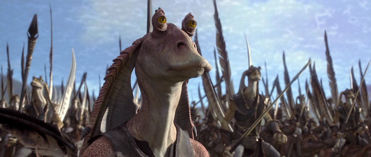 Not only was Jar Jar a groundbreaking, watershed moment in terms of digital filmmaking, VFX, and performance art overall, he was (and is) essential to the themes of symbiosis, second chances, communication, uniting fractured relations, not underestimating people, and more.