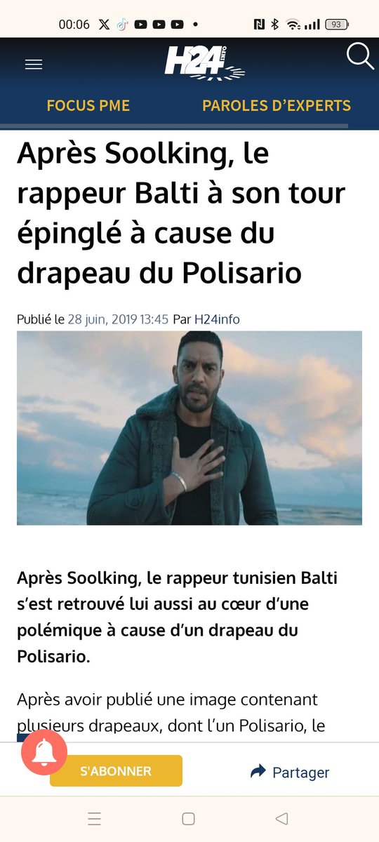 عام 2019 نشر المغني التونسي بلطي علم جمهورية البوليساريو الوهمية في خطوة تضامنية مع المغني الجزائري سول كينغ الذي ظهر يولح بنفس العلم خلال حفل، مهرجان موازين قرر سنة 2024 استضافته لإحياء حفل بالعاصمة الرباط 🙄.
فهم تسطى مع وزارة الثقافة بالمقلوب. 🫣