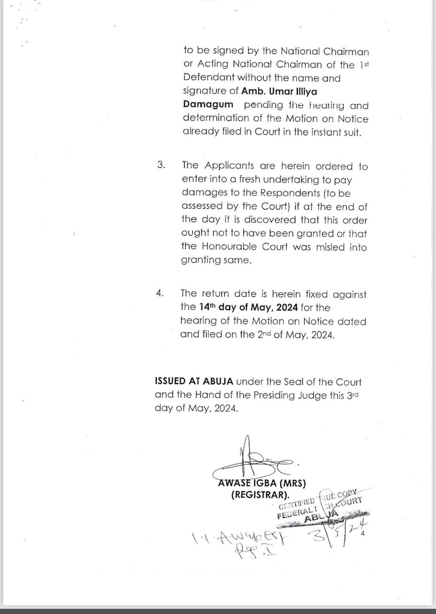 The Federal High Court in Abuja has given an Interim Order restraining the @OfficialPDPNig from removing Amb Umar Damagun as PDP chairman. Good luck to those who still have faith in the @OfficialPDPNig 😆 😆 Wike is fully in charge of the @OfficialPDPNig. It's just sad.