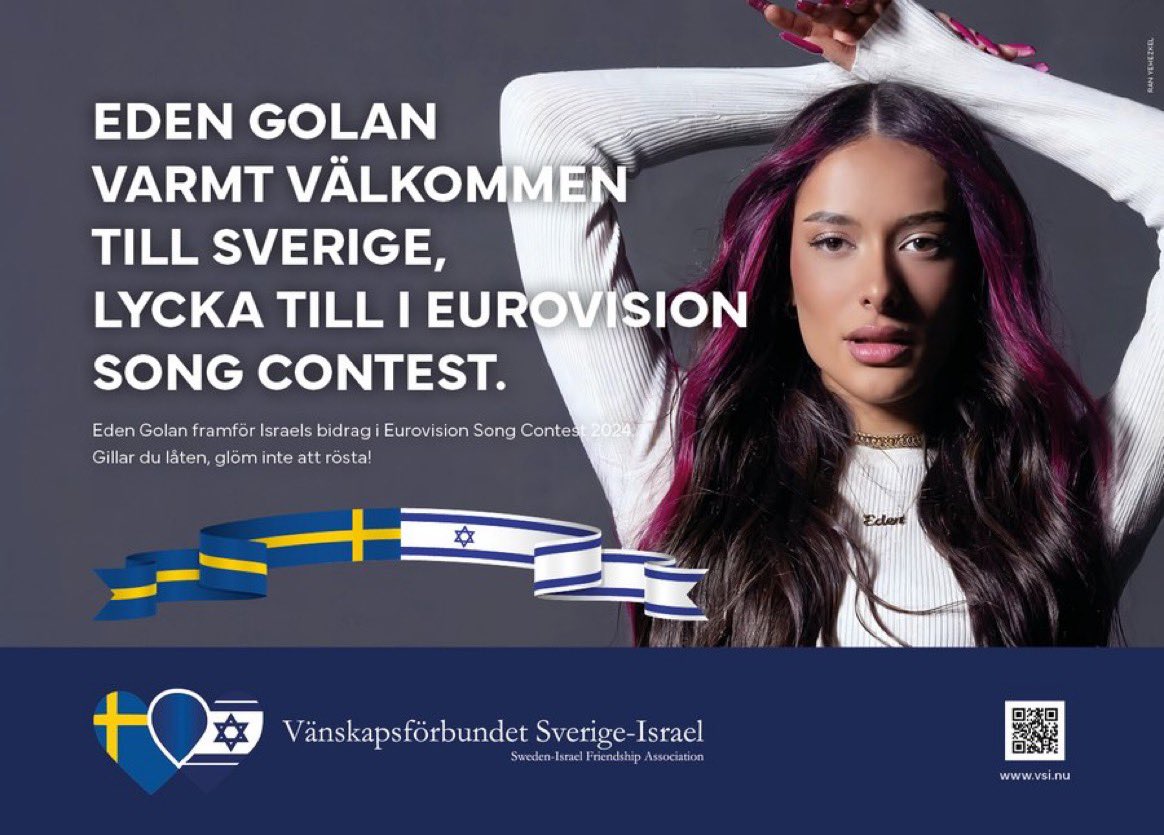 Israel's tweet photo. We 💙 this. 

Today in newspapers across Sweden, a message from @SverigeIsrael welcoming Eden Golan to the country ahead of @eurovision. 

@IsraelinSweden @zivnk 

 🇮🇱🇸🇪 https://t.co/MtGHafwivg