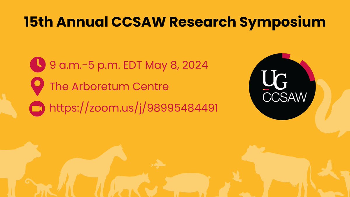 Today's the day! If you're not joining us in person today for the Annual Research Symposium on #animalwelfare please join us on Zoom: zoom.us/j/98995484491 Find a list of presentations, organized by species: ccsaw.uoguelph.ca/2024/04/30/202…