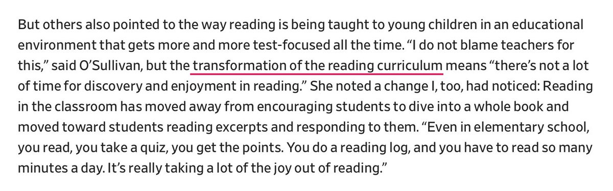 It couldn't be clearer that the phonics focus of educational materials making their way into schools and the associated standardized testing is preventing students from developing interest in reading. What good is decoding if you don't want to read? slate.com/culture/2024/0…