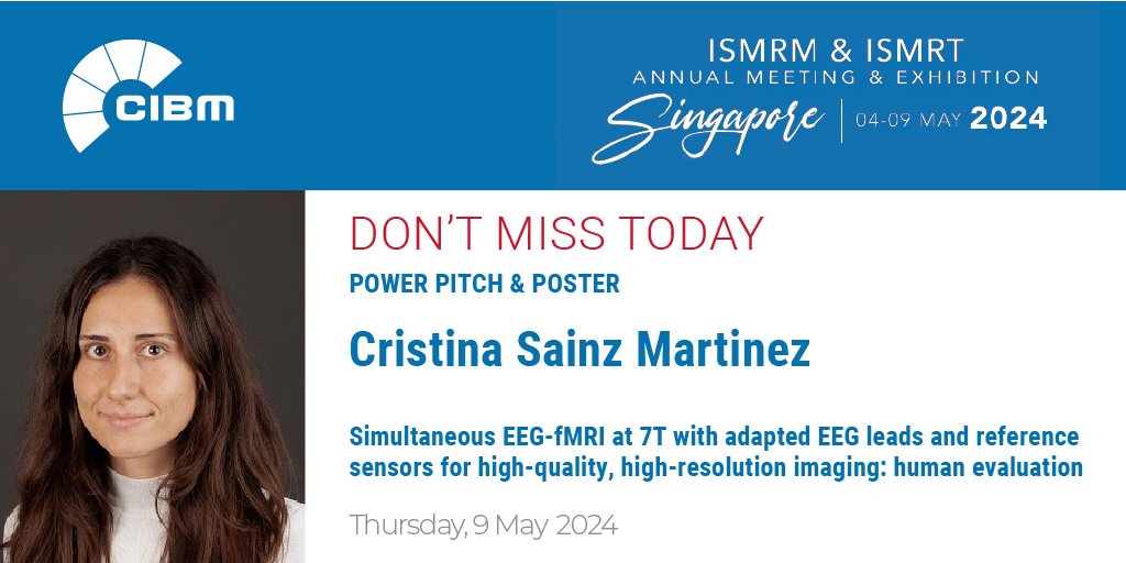 🌟 Catch Cristina Sainz Martinez's Power Pitch & Poster at #ISMRM2024 this Thursday! 🏆 

Her work on simultaneous EEG-fMRI at 7T is a top meeting highlight. Learn how this tech is shaping the future of high-res neuroimaging! 🧠🔬

#CIBM #Neuroscience #MedicalImaging #Innovation