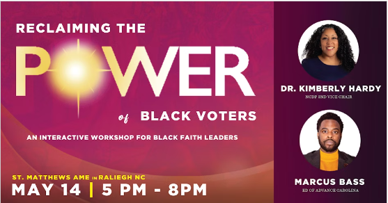 ONE WEEK LEFT! The Black Faith Leaders event I'm hosting for the <a href="/NCDemParty/">NC Democratic Party</a> is May 14th. Join me &amp; Marcus Bass, ED of <a href="/AdvanceCarolina/">Advance Carolina</a> along with Black Faith Leaders across NC for this interactive workshop! Register &amp; share the link: ncdp.org/faith