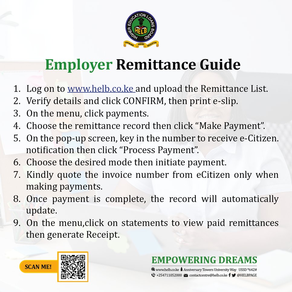 The HELB Employer’s Portal is your safe, simple and convenient gateway to supporting your employees to meet their HELB Loan repayment obligations. Visit t.ly/WU7cd