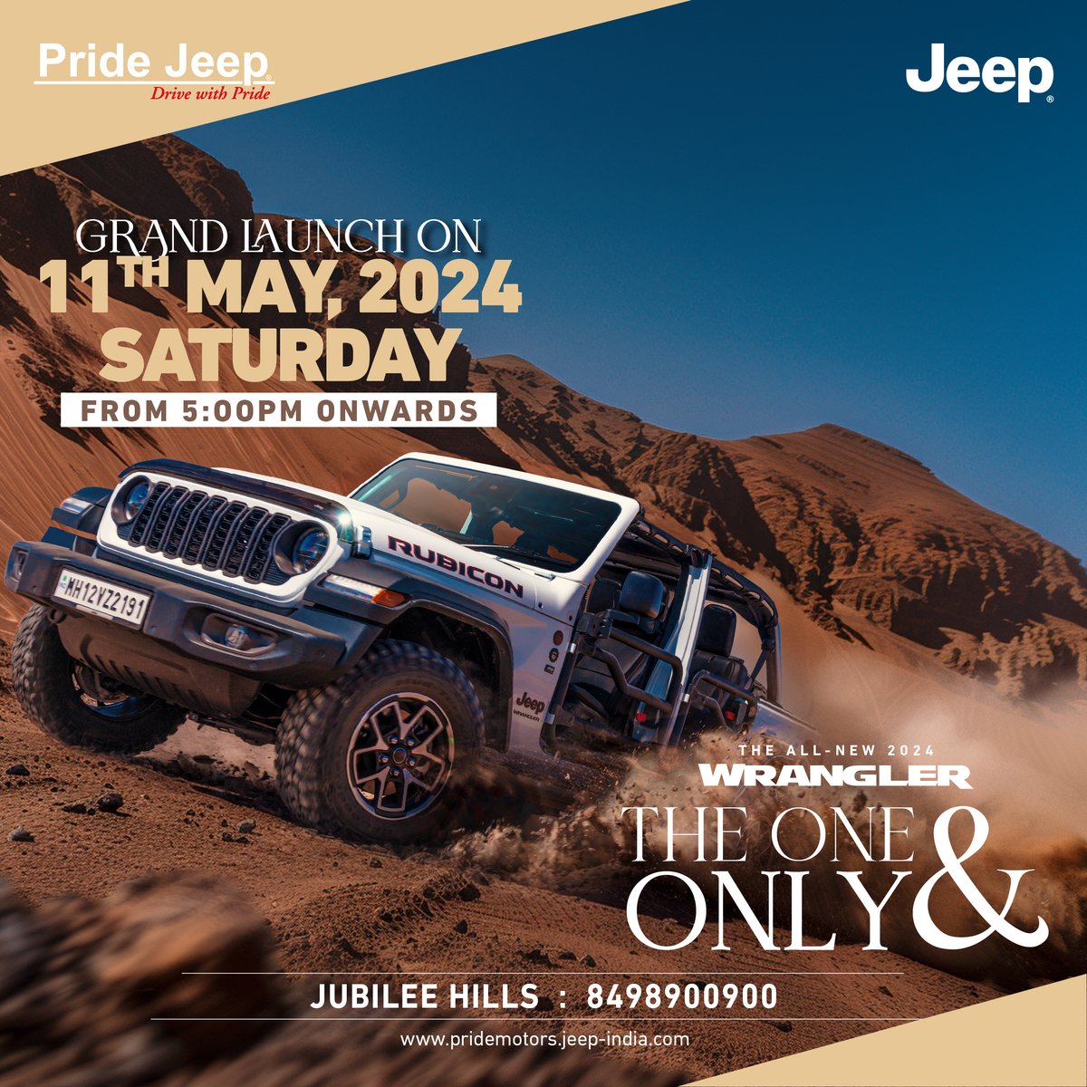 Get ready to witness the new beast in town! We're launching the one and only, all-new 2024 Wrangler.

#Pridejeep #PrideJeepHyderabad #jeepcars #jeeplife #JeepJubileeHills #JeepGachibowli #JeepWarangal #Jeeplbnagar #jeepindia #jeepindiaclub #jeepclub #jeepwrangler #wrangler