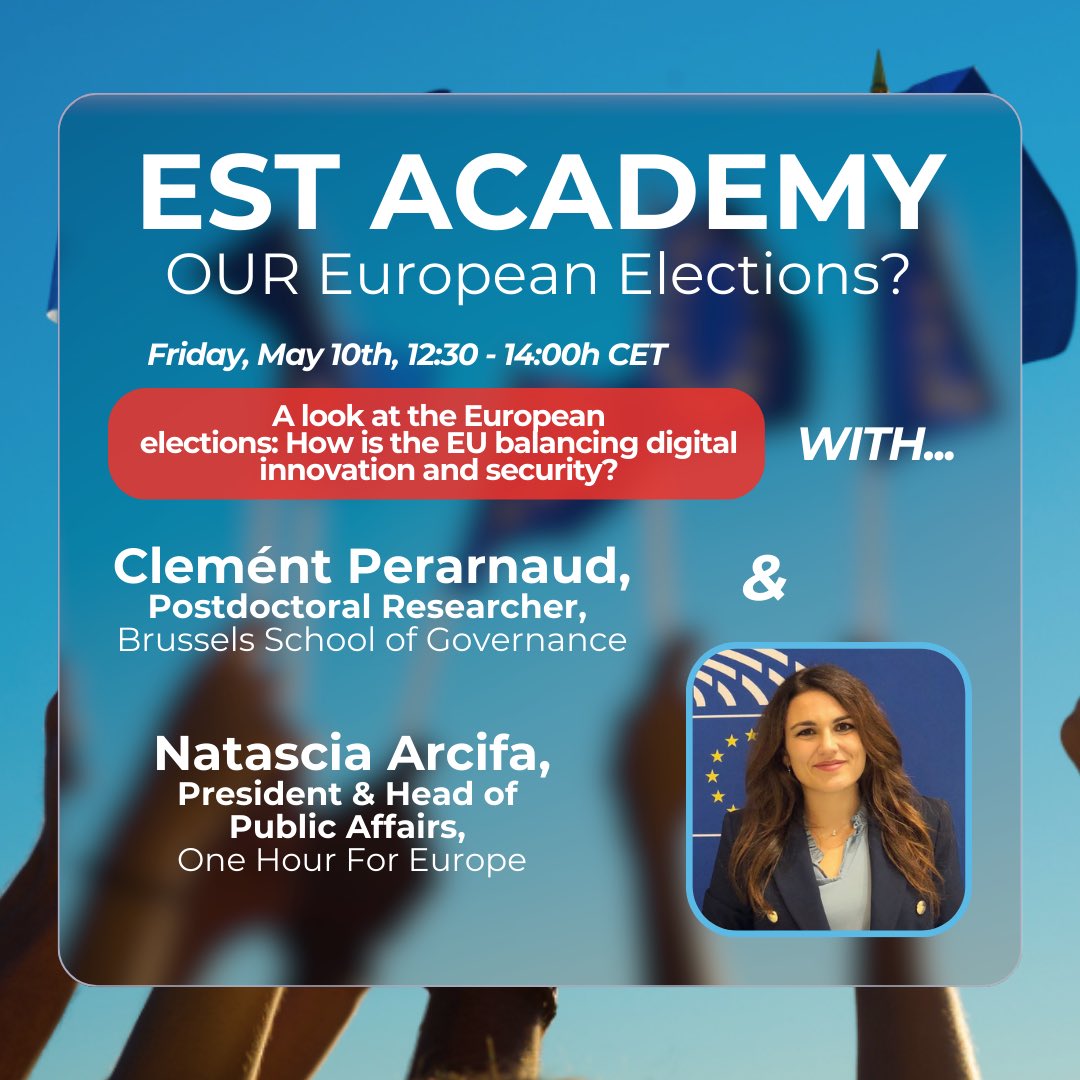 🔔Registration closing for EST Academy 2024!  Our high-level speakers will offer their valued insight & expertise during Friday's session.  🗣️@zennerbxl - @europarl_EN 🗣️@NatasciaArcifa - @1H4EU 🗣️Clement Perarnaud - @Brussels_School ➡️Link to register: docs.google.com/forms/d/e/1FAI…