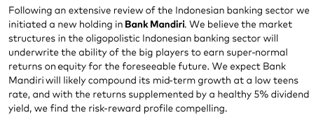 Polen Capital on Bank Mandiri $BMRI IJ

(Extract from their Q1 letter)