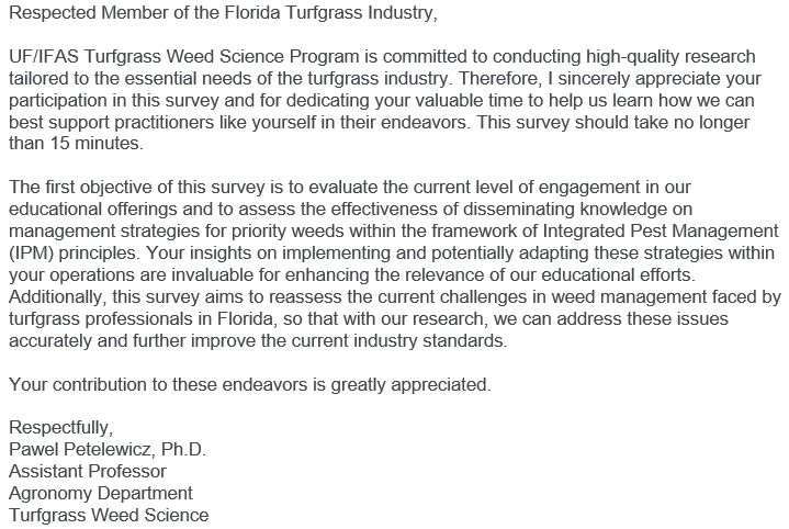 Reminder: The UF/IFAS Turfgrass Weed Science Program is asking for your help.
ufl.qualtrics.com/jfe/form/SV_9H…