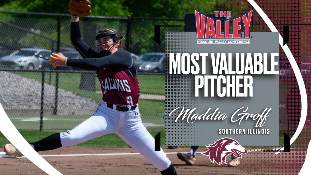 🚨Most Valuable Pitcher🚨 Maddia Groff of @SIU_Softball led the MVC in completed games (17), ERA (0.70), shutouts (9), strikeouts (220) & wins (28).  Her 28 wins lead the nation & ties SIU's single-season & at 6th-best all-time in MVC history. More➡️bit.ly/4b4DxtW