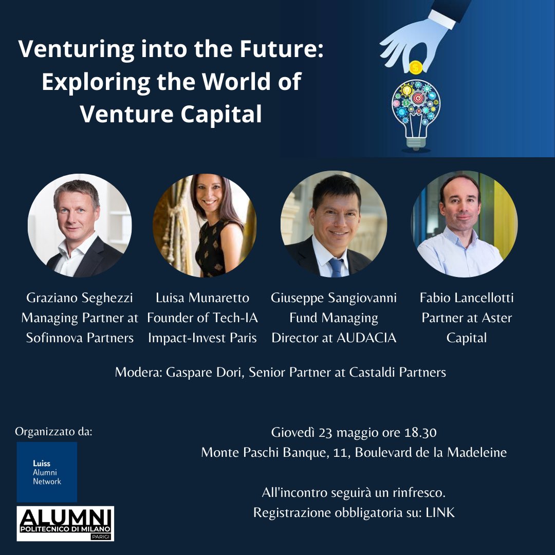 🇫🇷 Join us as we delve into the world of venture capital at upcoming event 'Venturing into the Future: Exploring the World of Venture Capital', hosted by the Paris Chapter LAN.   🗓️ 23 May at 6:30 PM 📍 Monte Paschi Banque   Find out more 👉 laureatiluiss.it/archive/chpter…