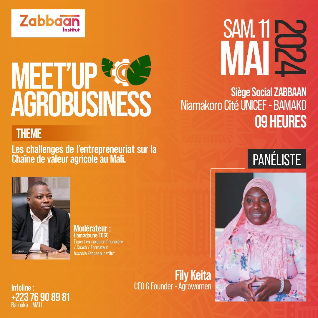 Inscription gratuite !
Lien d'inscription :
forms.gle/LfYiMouzB9ue8G… 

 #ZabbaanInstitut #Agriculture #Impact #formateur #Mali #EntreprenariatAgricole #Meetup #Agroalimentaire  <a href="/followers/">はうはう</a>